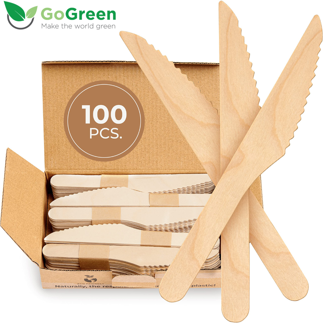 Knives Biodegradable Wooden Knives – Eco-Friendly & Food-Safe (Pack of 100)